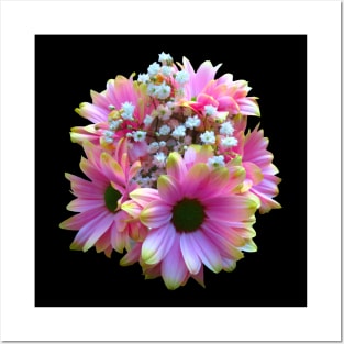 bunch of flowers pink yellow daisy daisies bloom Posters and Art